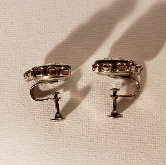 Vintage 1940s Rose Rhinestone Earrings - Picture 5 of 5